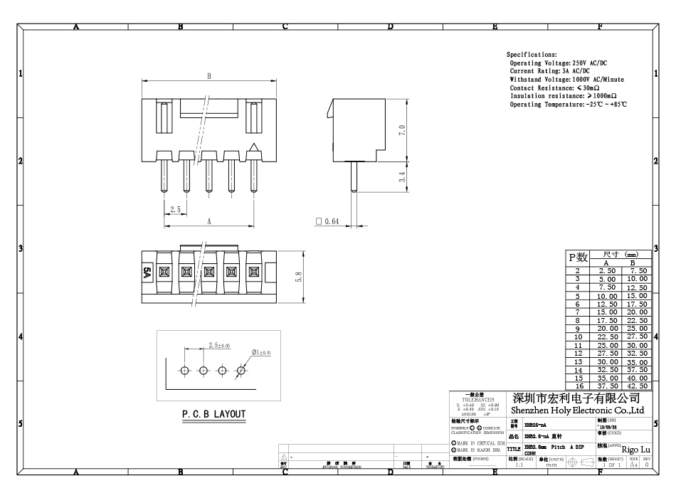 XH針座 直針座 11A 2.54MM間距連接器 180度直針 接插件,蝌蚪网站在线观看